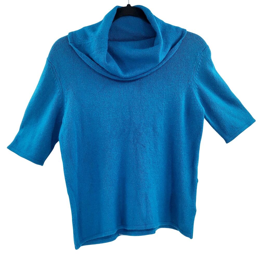Worthington Turquoise Blue Angora Cotton Blend Cowl Neck Sweater Womens L Petite